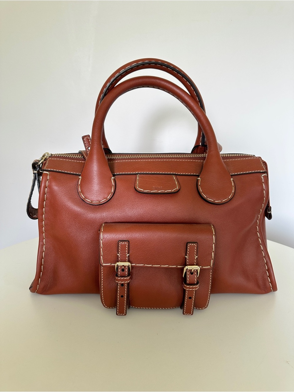 CHLOE Edith Classic Cognac Brown Leather Satchel Handbag Removable Strap - Picture 15 of 15